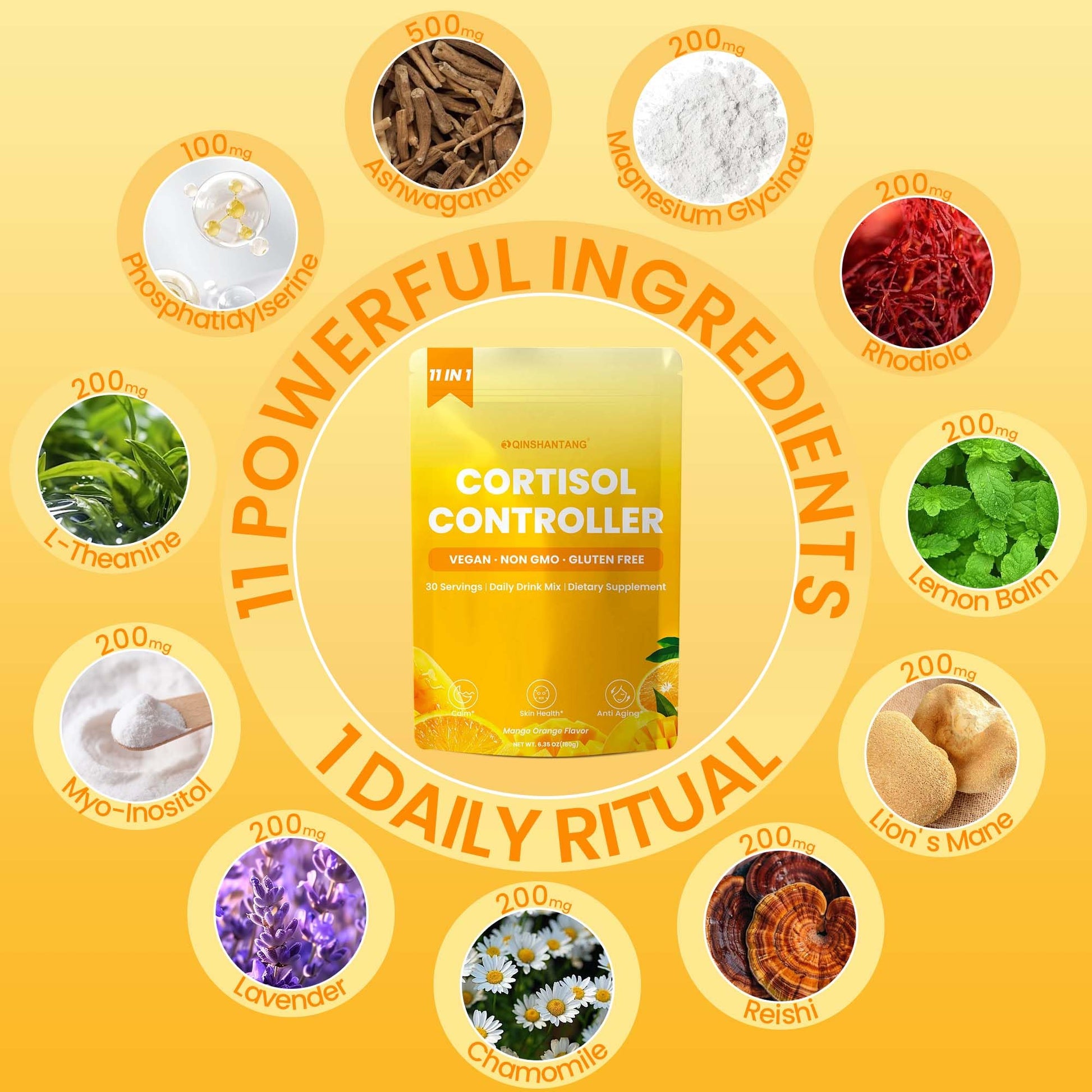 Cortisol Drink Powder, Cortisol Supplements for Women | Magnesium Glycinate, Ashwagandha, L-Theanine & Lion’s Mane | Relaxation, Focus & Stress Balance | Mango Orange Flavor | 30 Servings - Maple Wellness Supplements
