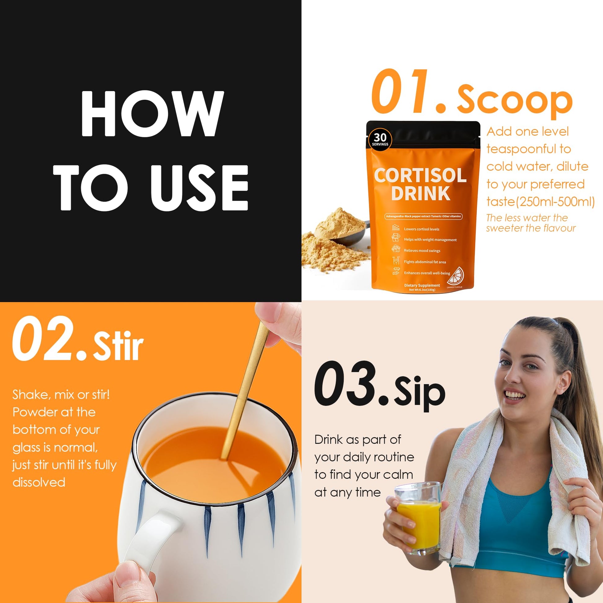 Cortisol Drink Powder - Natural Cortisol Supplements for Ashwagandha, L-Theanine, Turmeric Root, Black Pepper Extract, Relaxation, Focus, Mental Clarity - Maple Wellness Supplements