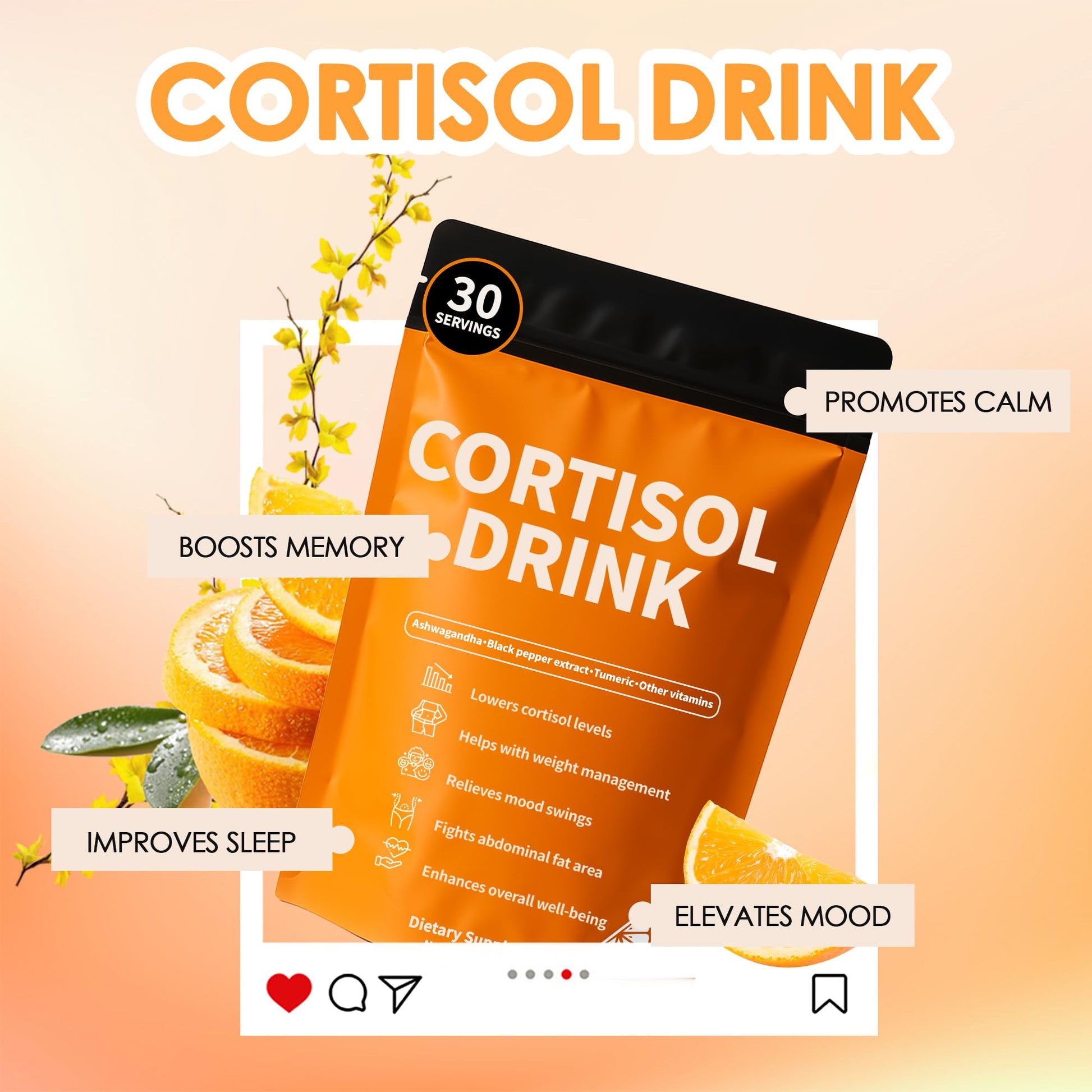 Cortisol Drink Powder - Natural Cortisol Supplements for Ashwagandha, L-Theanine, Turmeric Root, Black Pepper Extract, Relaxation, Focus, Mental Clarity - Maple Wellness Supplements