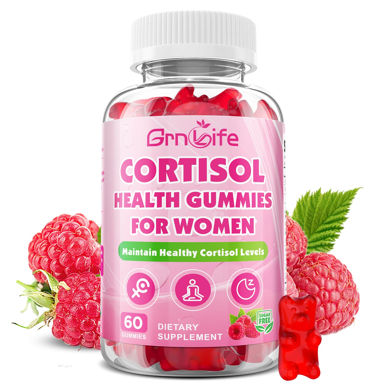 Cortisol Gummies for Women, Cortisol Supplements Gummies with Magnesium Ashwagandha Rhodiola Rosea and L-theanine Complex for Relaxation and Focus, Zzz Support, Raspberry Flavor, 60 Count - Maple Wellness Supplements