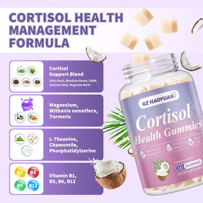 Cortisol Gummies for Women - Cortisol Supplements with Magnesium Glycinate, Ashwagandha, L-Theanine, Vitamin B Complex for Relaxation, Sleep, Calm Mood & Focus - Vegan, Sugar Free Coconut Flavor - Maple Wellness Supplements