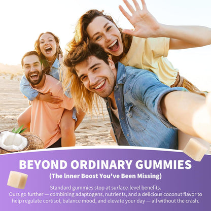 Cortisol Gummies for Women - Cortisol Supplements with Magnesium Glycinate, Ashwagandha, L-Theanine, Vitamin B Complex for Relaxation, Sleep, Calm Mood & Focus - Vegan, Sugar Free Coconut Flavor - Maple Wellness Supplements