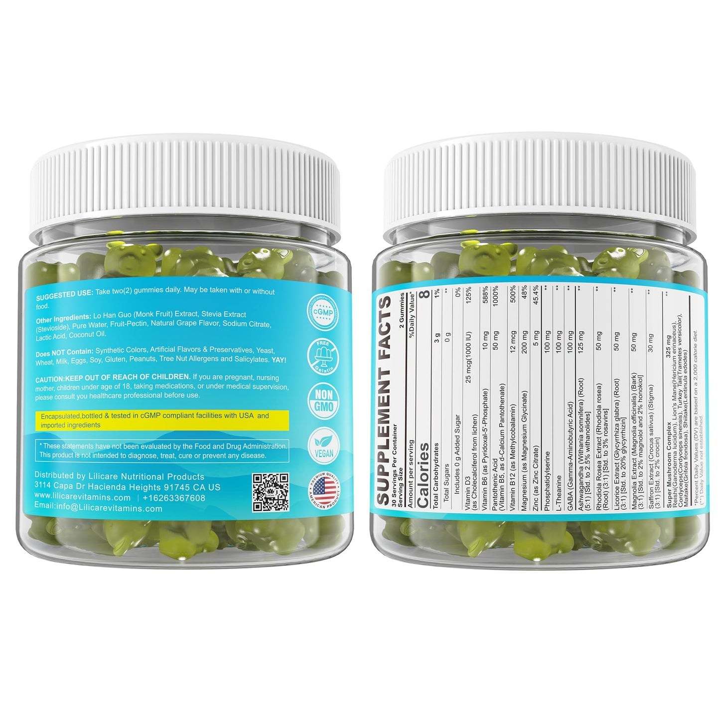 Cortisol Gummies for Women & Men, Sugar Free Cortisol Reducer Supplements w/ Magnesium, Ashwagandha, Mushroom, L-theanine, Rhodiola, Vitamin B6 B12 for Cortisol Detox, Relax, Sleep Support 2 Pack - Maple Wellness Supplements