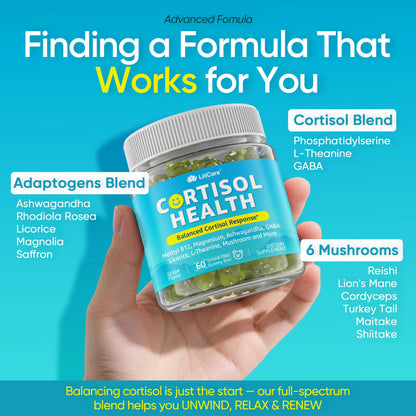 Cortisol Gummies for Women & Men, Sugar Free Cortisol Reducer Supplements w/ Magnesium, Ashwagandha, Mushroom, L-theanine, Rhodiola, Vitamin B6 B12 for Cortisol Detox, Relax, Sleep Support 2 Pack - Maple Wellness Supplements