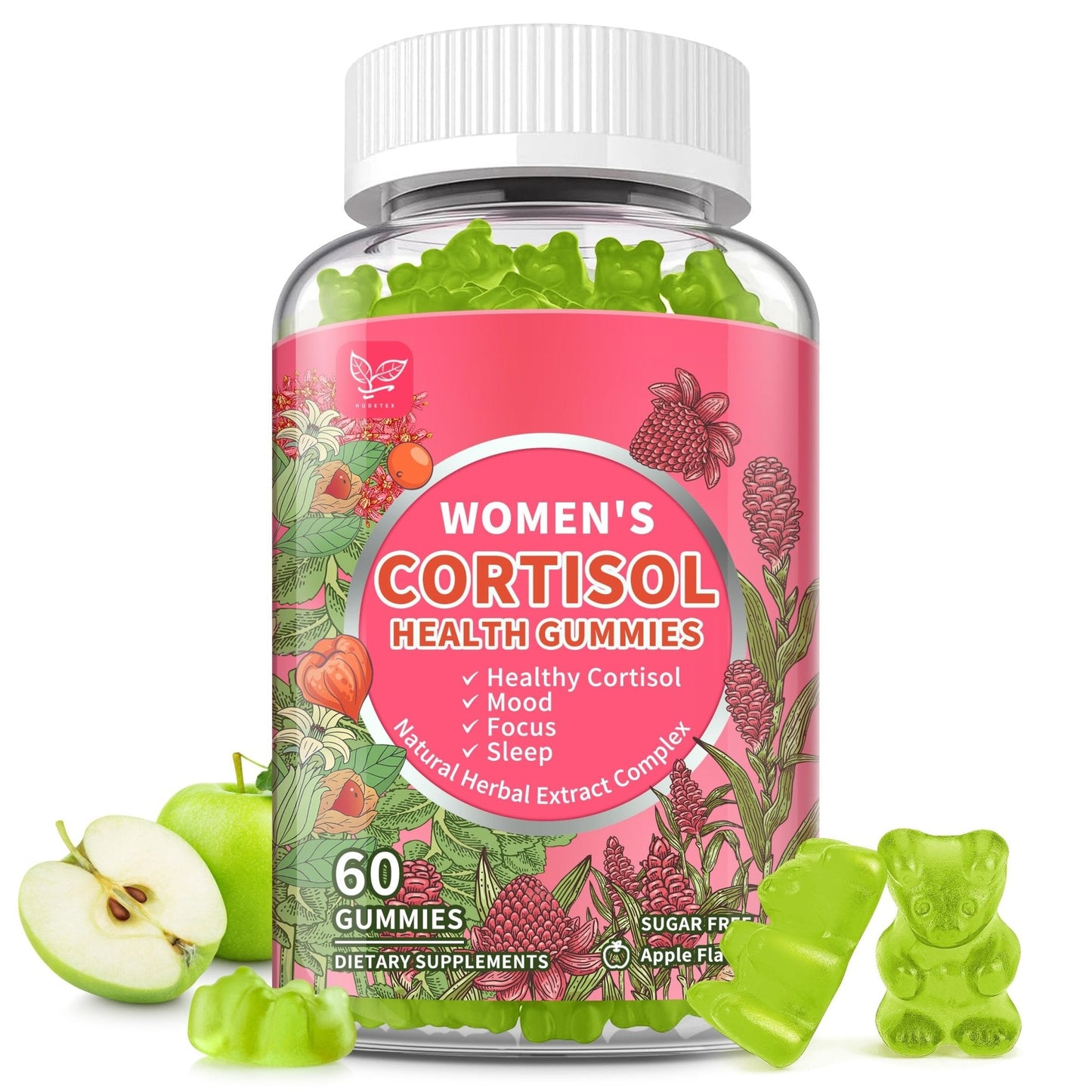 Cortisol Gummies for Women,Cortisol Manager with Ashwagandha,Magnesium,L-theanine,Phosphatidylserine,Rhodiola Rosea,Black Pepper for Mood Support,Adrenal Balance,Sleep,Vegan,Apple Flavor,60 Count - Maple Wellness Supplements