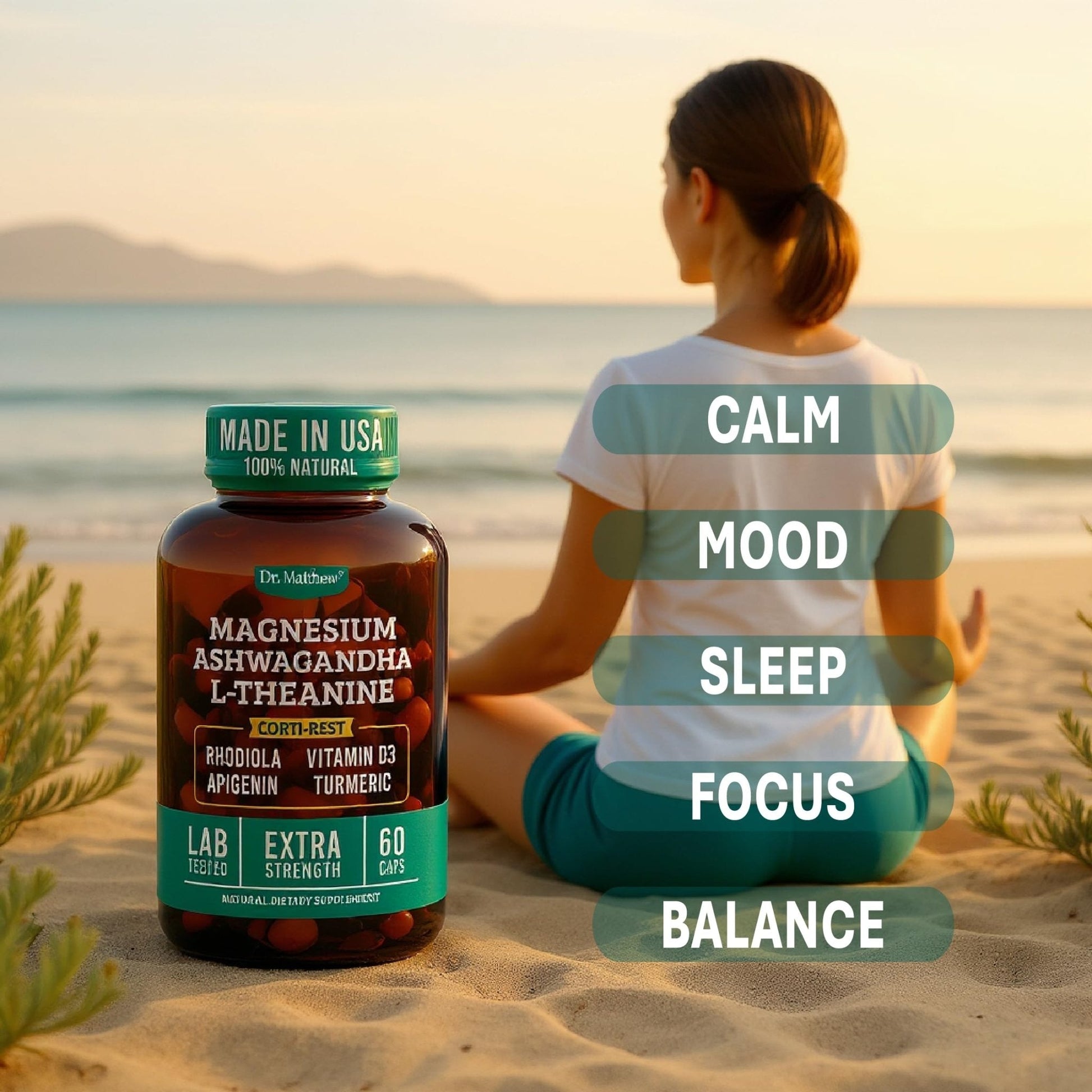 Cortisol Reducer & Adrenal Support Supplement–Natural Stress Relief with Ashwagandha KSM-66, Magnesium Glycinate & Citrate, L-Theanine, Rhodiola, Apigenin, Turmeric & Vitamin D3–Calm Mood & Relaxation - Maple Wellness Supplements