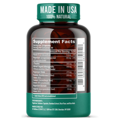 Cortisol Reducer & Adrenal Support Supplement–Natural Stress Relief with Ashwagandha KSM-66, Magnesium Glycinate & Citrate, L-Theanine, Rhodiola, Apigenin, Turmeric & Vitamin D3–Calm Mood & Relaxation - Maple Wellness Supplements
