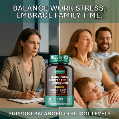 Cortisol Reducer & Adrenal Support Supplement–Natural Stress Relief with Ashwagandha KSM-66, Magnesium Glycinate & Citrate, L-Theanine, Rhodiola, Apigenin, Turmeric & Vitamin D3–Calm Mood & Relaxation - Maple Wellness Supplements