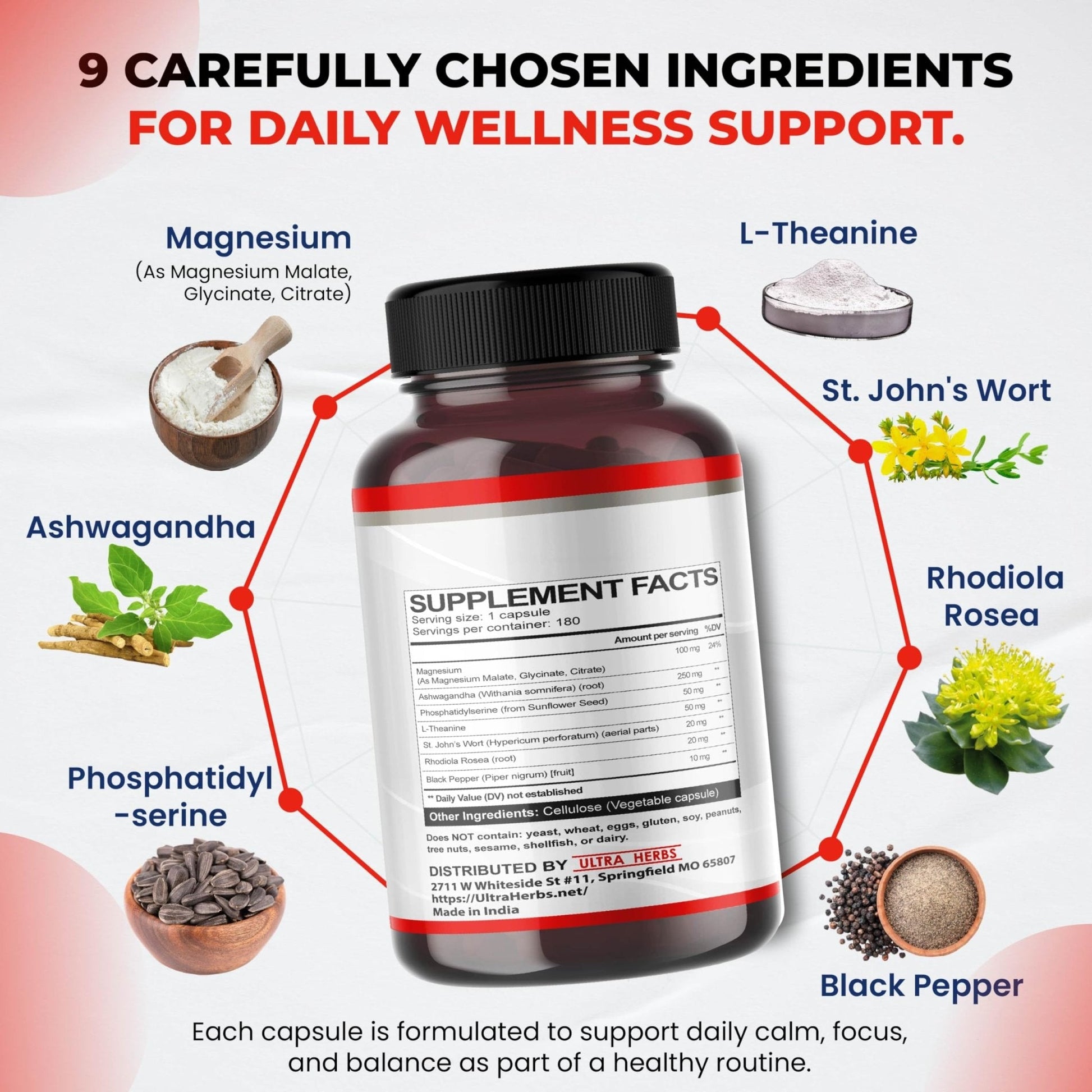 CORTISOL Shield 9-in-1 -Magnesium + Ashwagandha with Phosphatidylserine, L-Theanine, St. John's Wort, Rhodiola Rosea - Relaxation Support, Hormone Balance (180 Count (Pack of 1)) - Maple Wellness Supplements