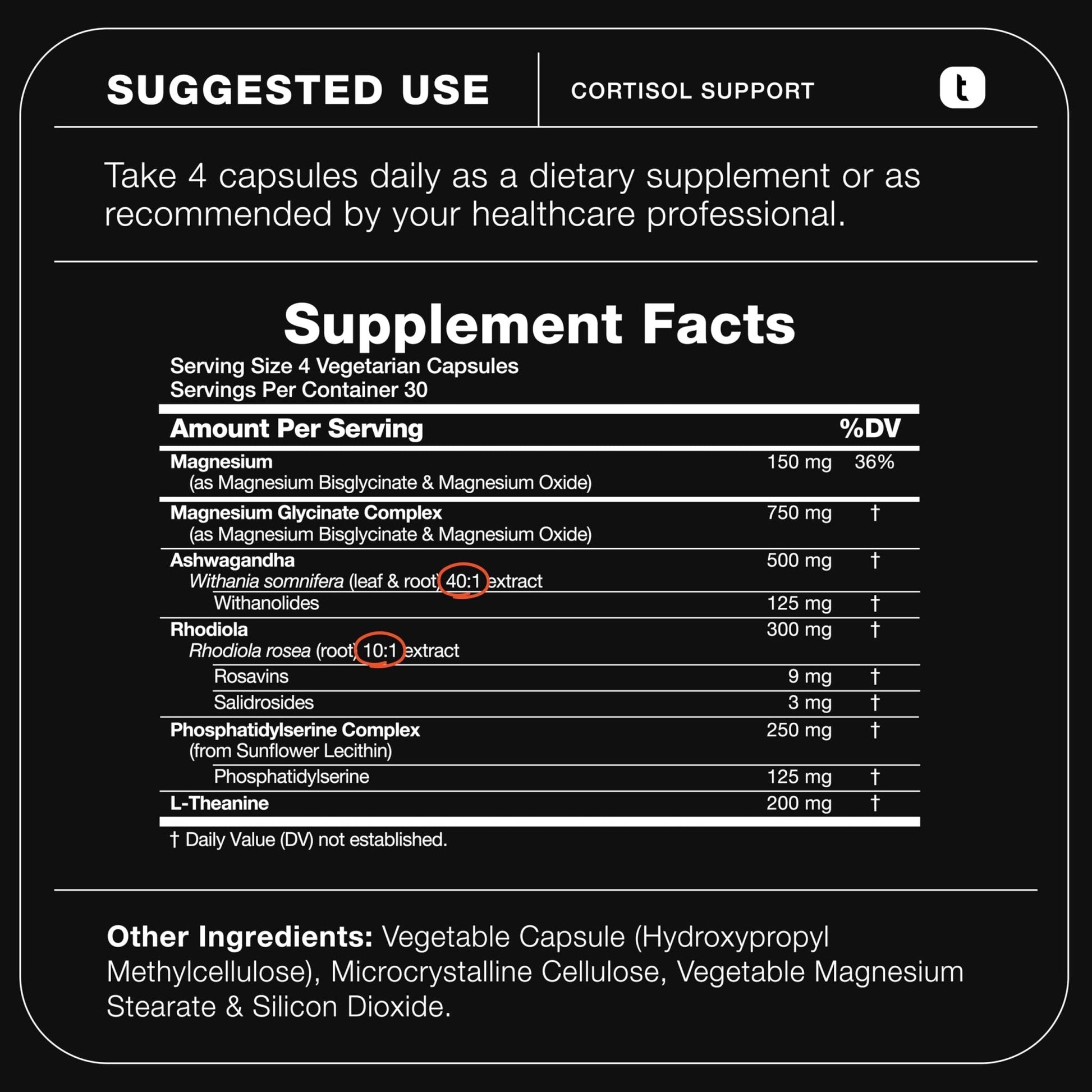Cortisol Supplement for Women and Men — Calm, Balanced-Strength 5-in-1 Non-Drowsy, Third-Party Tested with Magnesium Glycinate, Ashwagandha, L-Theanine, Phosphatidylserine, Rhodiola — 120 Capsules - Maple Wellness Supplements