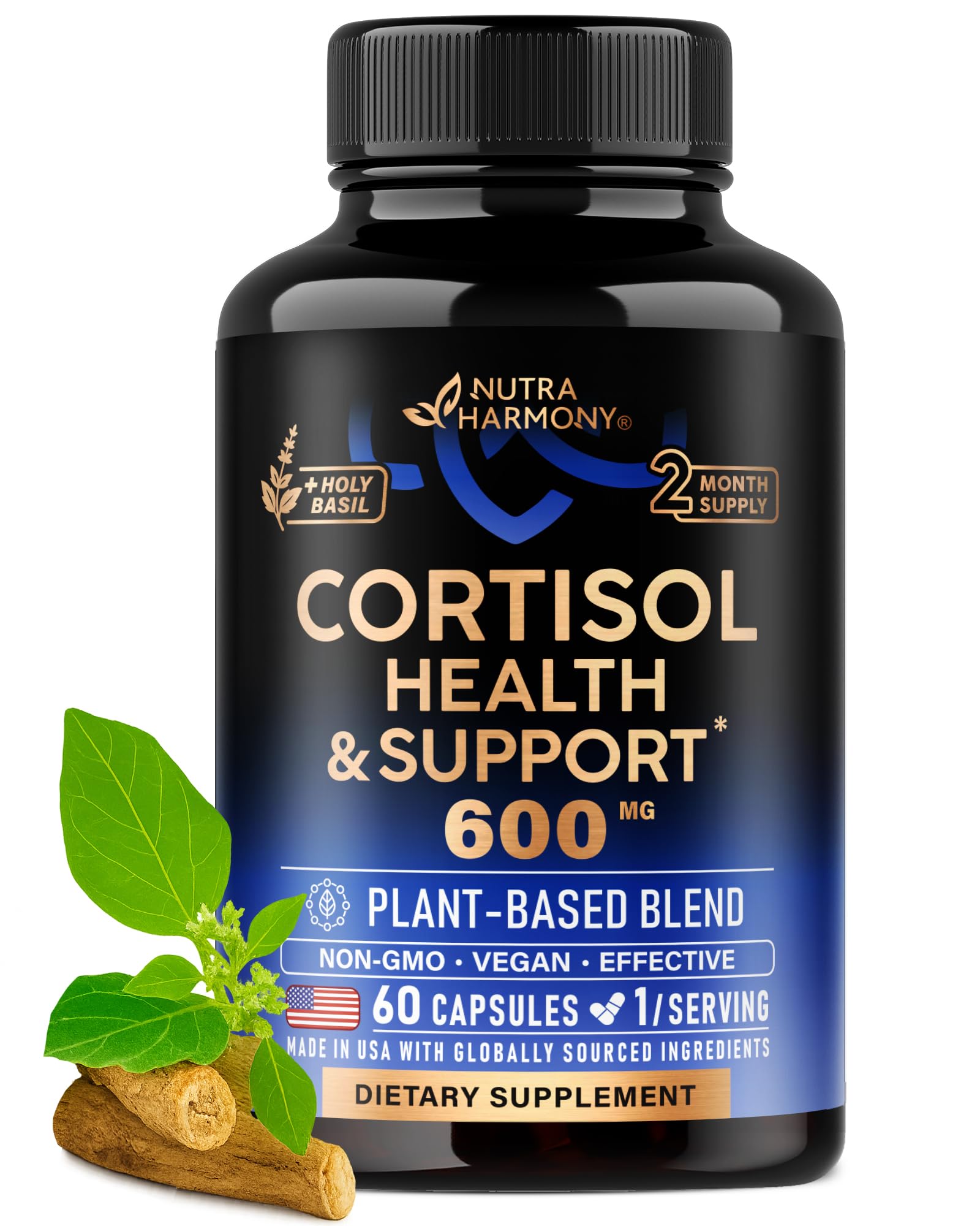 Cortisol Supplement for Women - Holy Basil | Ashwagandha | Rhodiola | L-Theanine - Plant-Based Hormone Balance - Mood, Focus & Sleep Support - Made in USA - Maple Wellness Supplements