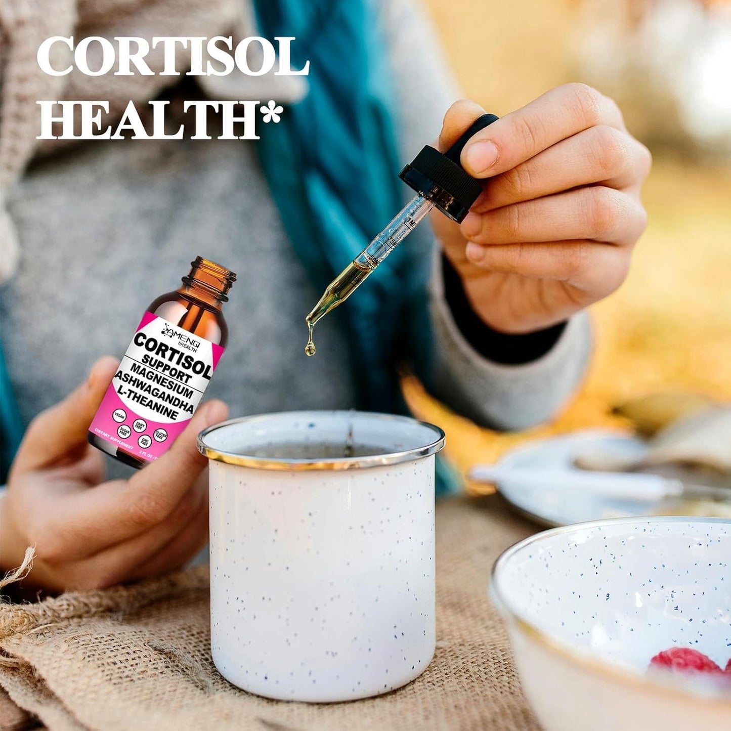 Cortisol Supplement Liquid Drops, 17-in-1 Cortisol Reducer w. Ksm-66 Ashwagandha Theanine Rhodiola Rosea Magnesium Phosphatidylserine, Hormone Balanced & Lower Cortisol for Women Calm* Relaxation - Maple Wellness Supplements
