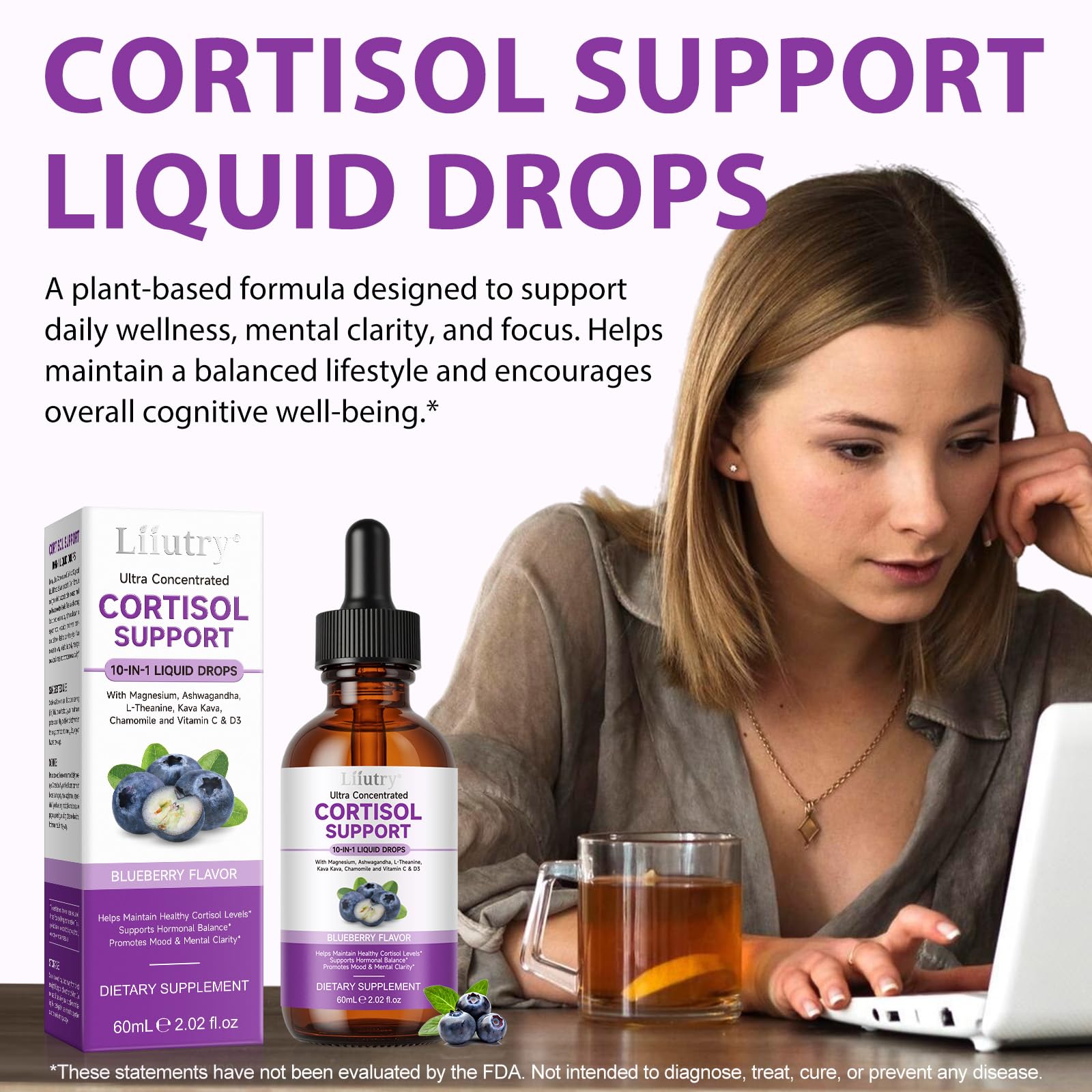Cortisol Supplement Liquid Drops, Cortisol Supplements for Women & Men, 10 in 1 Cortisol Detox Manager Reducer with Magnesium, Ashwagandha, L-theanine, Hormone Balanced, Sleep Support - 2.02 fl.oz - Maple Wellness Supplements