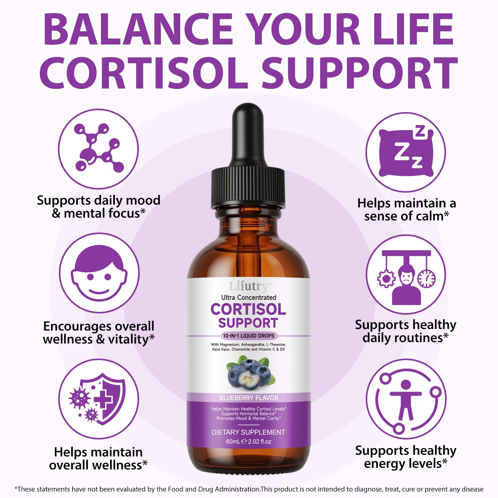 Cortisol Supplement Liquid Drops, Cortisol Supplements for Women & Men, 10 in 1 Cortisol Detox Manager Reducer with Magnesium, Ashwagandha, L-theanine, Hormone Balanced, Sleep Support - 2.02 fl.oz - Maple Wellness Supplements