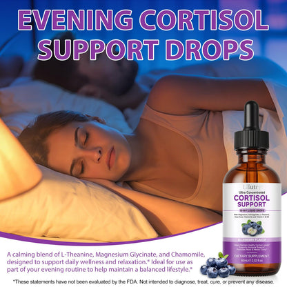 Cortisol Supplement Liquid Drops, Cortisol Supplements for Women & Men, 10 in 1 Cortisol Detox Manager Reducer with Magnesium, Ashwagandha, L-theanine, Hormone Balanced, Sleep Support - 2.02 fl.oz - Maple Wellness Supplements