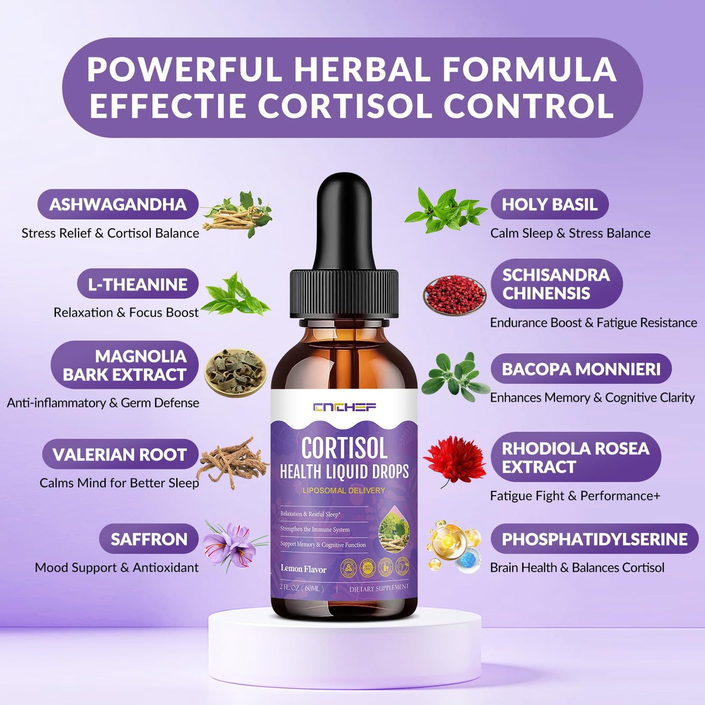 Cortisol Supplement Liquid Drops, Hormone Balance for Women Men Cortisol Detox with Magnesium Glycinate, L-Theanine, Rhodiola Rosea, Ashwagandha, Phosphatidylserine, Mood Focus, Sleep Support, 2 Fl Oz - Maple Wellness Supplements