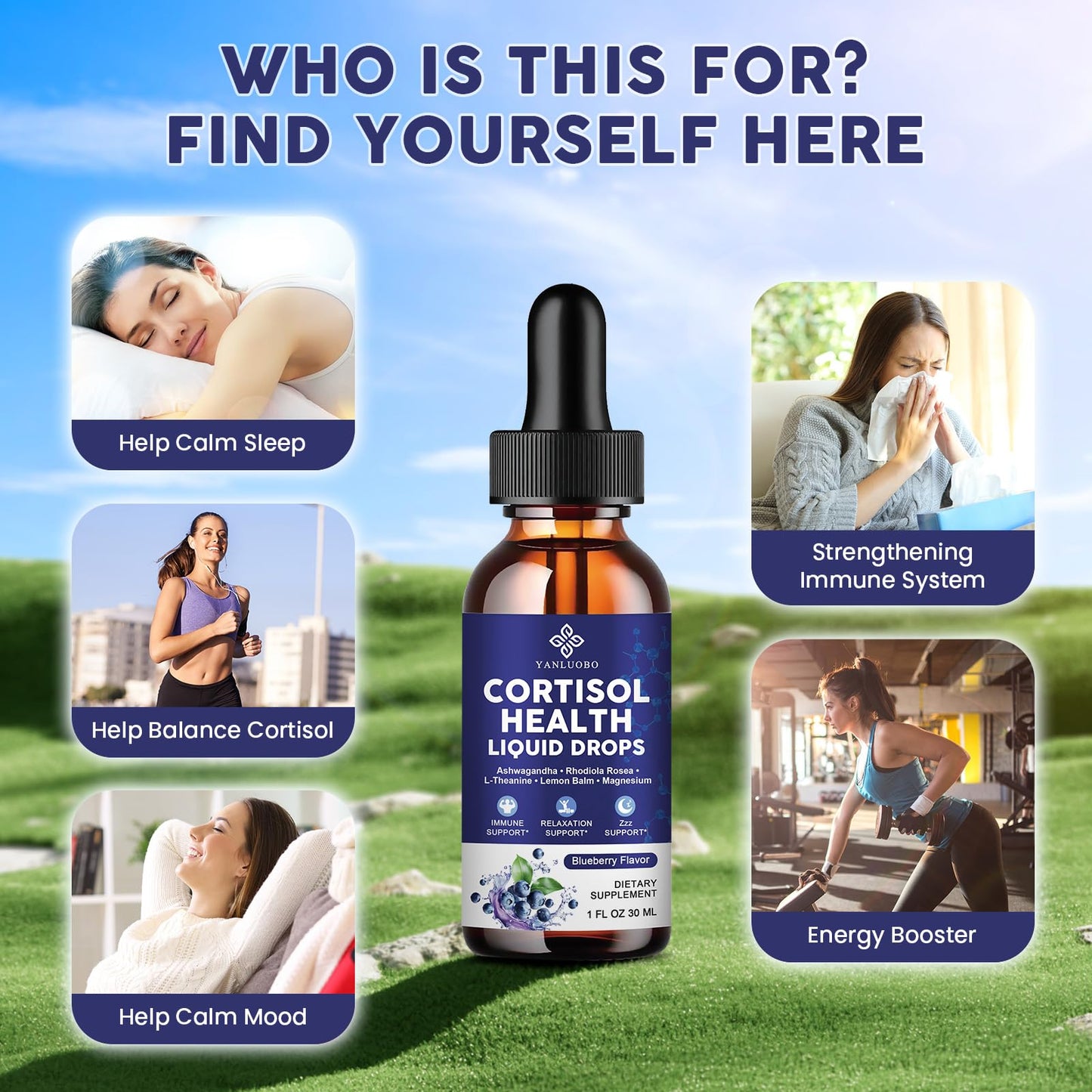 Cortisol Supplements for Women - Cortisol Manager Liquid Drops with Magnesium, Ashwagandha & Rhodiola rosea, L-theanine - Promotes Relaxation & Better Sleep, Mood, Blueberry Flavors, 1FL.OZ(2PC) - Maple Wellness Supplements