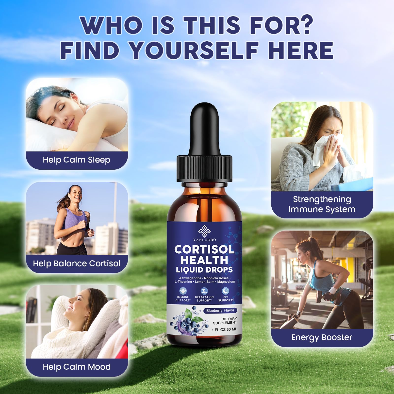Cortisol Supplements for Women - Cortisol Manager Liquid Drops with Magnesium, Ashwagandha & Rhodiola rosea, L-theanine - Promotes Relaxation & Better Sleep, Mood, Blueberry Flavors, 1FL.OZ(2PC) - Maple Wellness Supplements