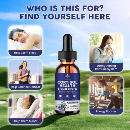 Cortisol Supplements for Women - Cortisol Manager Liquid Drops with Magnesium, Ashwagandha & Rhodiola rosea, L-theanine - Promotes Relaxation & Better Sleep, Mood, Blueberry Flavors, 1FL.OZ(2PC) - Maple Wellness Supplements