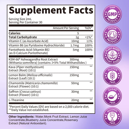 Cortisol Supplements for Women, Cortisol Reducer Manager Detox with KSM-66® Ashwagandha, Kava, Lemon Balm & Vitamin C B5 B6, Lower Cortisol, Hormone Harmony Liquid Drops, 2 FL.OZ, Blueberry Flavor - Maple Wellness Supplements