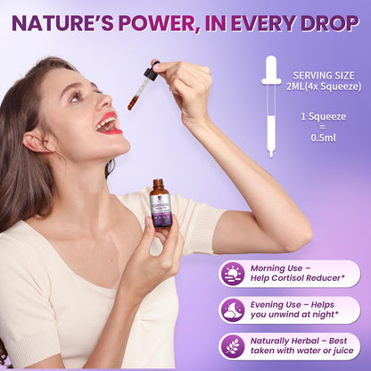 Cortisol Supplements for Women, Cortisol Reducer Manager Detox with KSM-66® Ashwagandha, Kava, Lemon Balm & Vitamin C B5 B6, Lower Cortisol, Hormone Harmony Liquid Drops, 2 FL.OZ, Blueberry Flavor - Maple Wellness Supplements