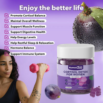 Cortisol Supplements for Women, Lower Cortisol for Women, Cortisol Gummies with Ashwagandha, Magnesium, L-Theanine, Phosphatidylserine, Vitamin, Relaxation, Focus, Sugar-Free, Vegan, 90 Count - Maple Wellness Supplements