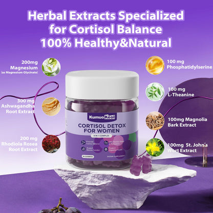Cortisol Supplements for Women, Lower Cortisol for Women, Cortisol Gummies with Ashwagandha, Magnesium, L-Theanine, Phosphatidylserine, Vitamin, Relaxation, Focus, Sugar-Free, Vegan, 90 Count - Maple Wellness Supplements