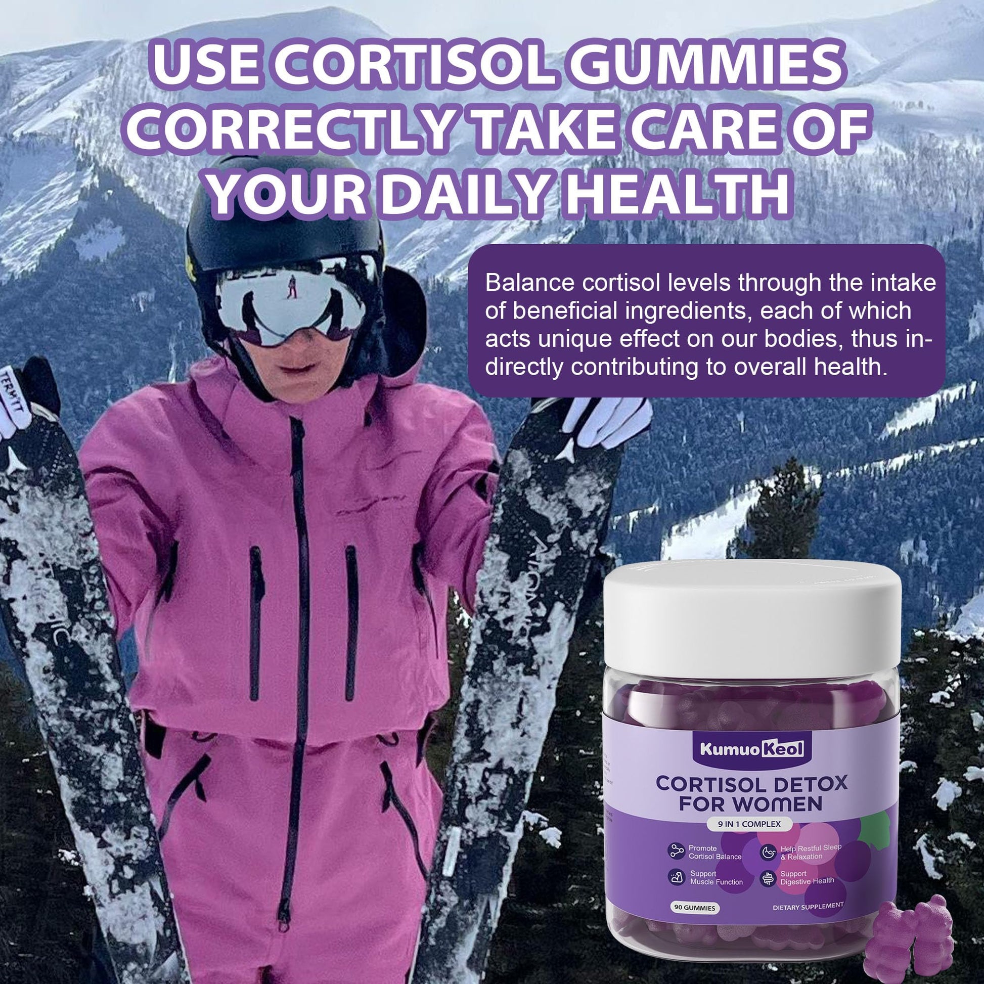 Cortisol Supplements for Women, Lower Cortisol for Women, Cortisol Gummies with Ashwagandha, Magnesium, L-Theanine, Phosphatidylserine, Vitamin, Relaxation, Focus, Sugar-Free, Vegan, 90 Count - Maple Wellness Supplements