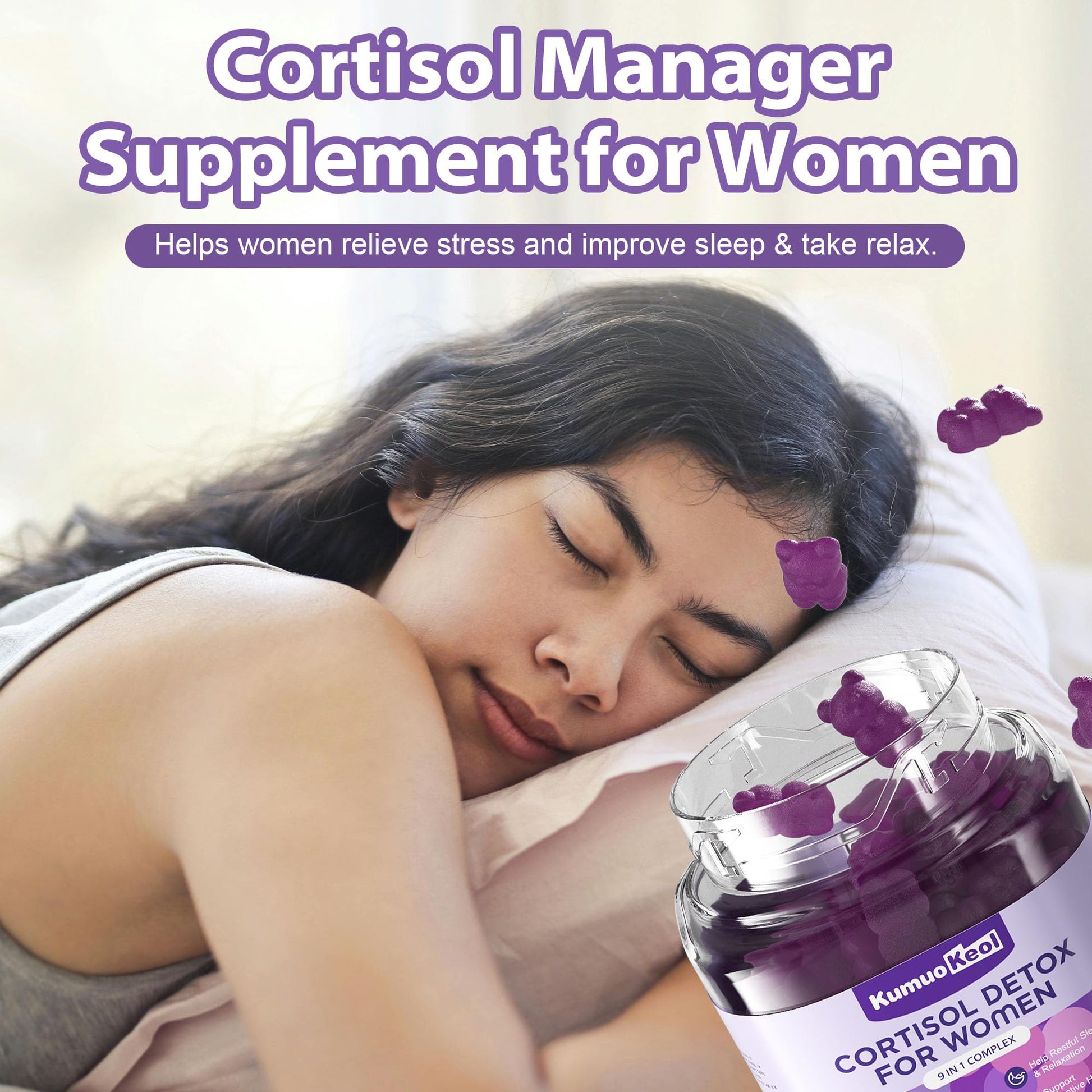 Cortisol Supplements for Women, Lower Cortisol for Women, Cortisol Gummies with Ashwagandha, Magnesium, L-Theanine, Phosphatidylserine, Vitamin, Relaxation, Focus, Sugar-Free, Vegan, 90 Count - Maple Wellness Supplements