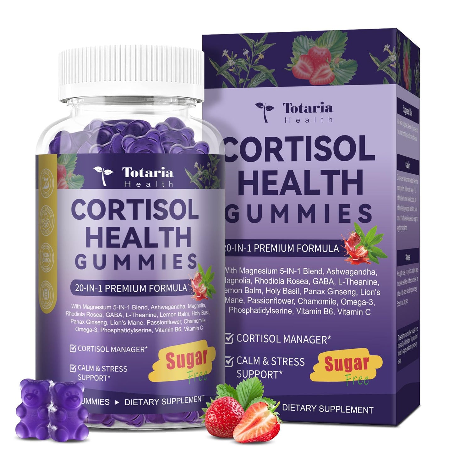 Cortisol Supplements for Women & Men 20-in-1 Cortisol Gummies with Ashwagandha Rhodiola Rosea Magnesium Phosphatidylserine Calm Focus Mood Support Healthy Cortisol Levels 30 Day Supply - Maple Wellness Supplements