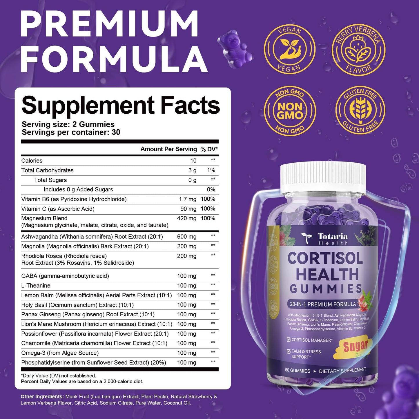 Cortisol Supplements for Women & Men 20-in-1 Cortisol Gummies with Ashwagandha Rhodiola Rosea Magnesium Phosphatidylserine Calm Focus Mood Support Healthy Cortisol Levels 30 Day Supply - Maple Wellness Supplements