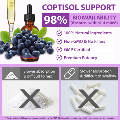 Cortisol Supplements for Women & Men, Cortisol Reducer 10 In 1 Cortisol Detox Liquid Drops with Magnesium, Ashwagandha, L-Theanine Liquid Drops, Hormone Balanced,Promotes Mood & Mental Clarity 2 Fl.Oz - Maple Wellness Supplements