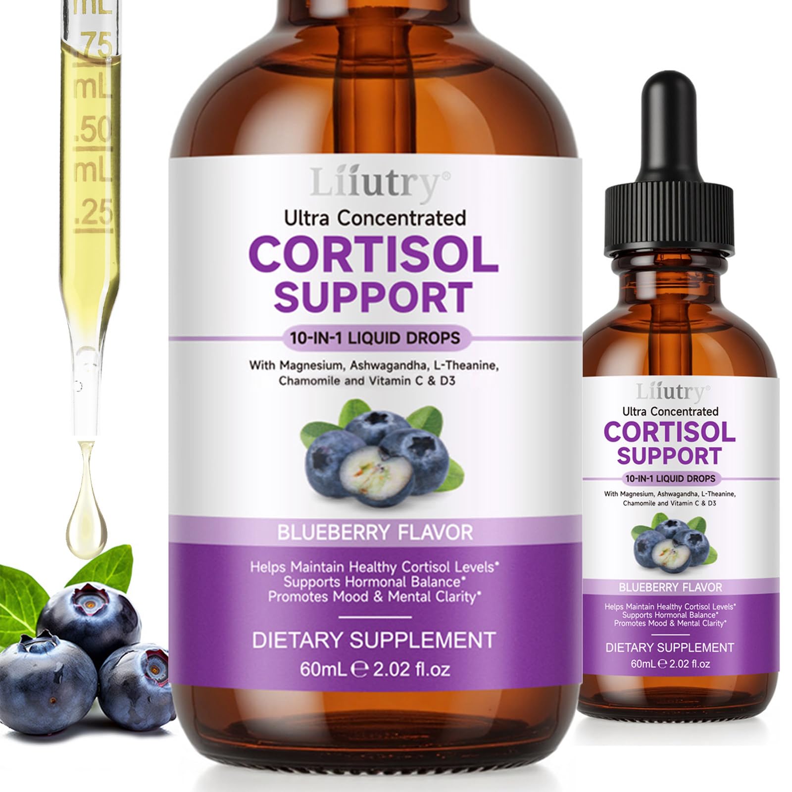 Cortisol Supplements for Women & Men, Cortisol Reducer 10 In 1 Cortisol Detox Liquid Drops with Magnesium, Ashwagandha, L-Theanine Liquid Drops, Hormone Balanced,Promotes Mood & Mental Clarity 2 Fl.Oz - Maple Wellness Supplements