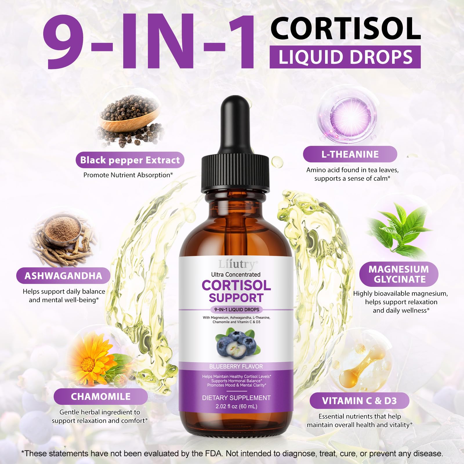 Cortisol Supplements for Women & Men, Cortisol Reducer 10 In 1 Cortisol Detox Liquid Drops with Magnesium, Ashwagandha, L-Theanine Liquid Drops, Hormone Balanced,Promotes Mood & Mental Clarity 2 Fl.Oz - Maple Wellness Supplements
