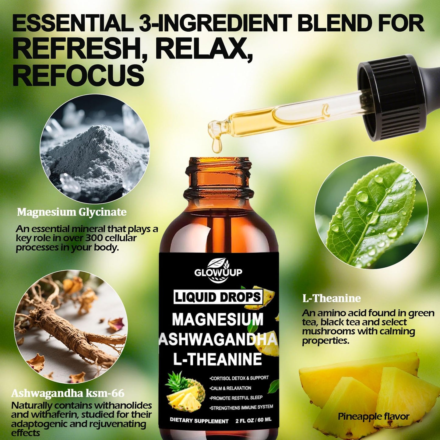 Cortisol Supplements for Women & Men, Cortisol Reducer Manager Detox Liquid Drops Extra Strength Magnesium Glycinate 200mg, L-Theanine & Ashwagandha丨Hormone Balance, Relaxation & Recess Mood - Maple Wellness Supplements