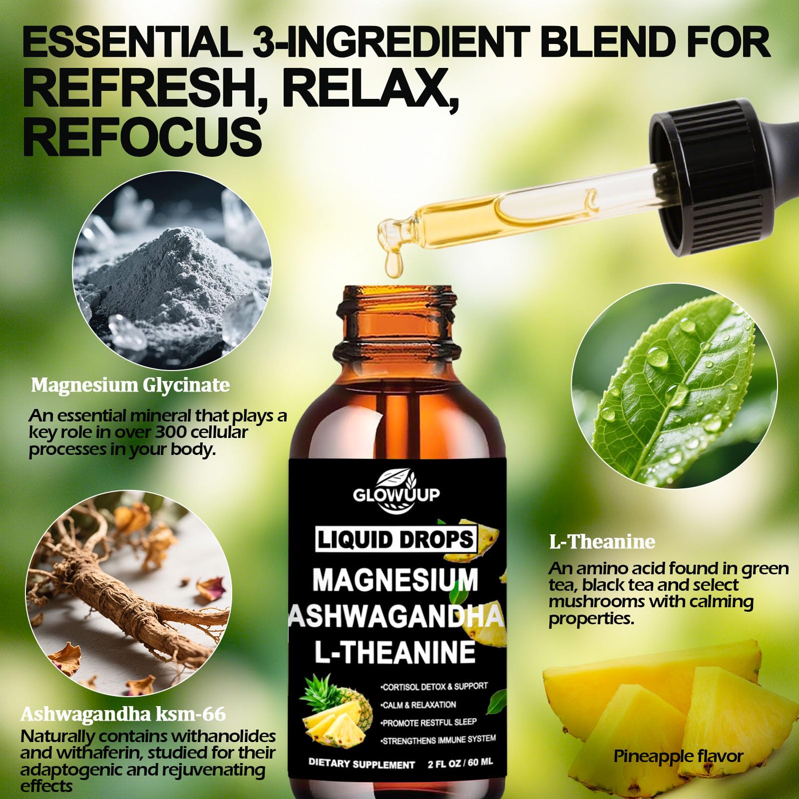 Cortisol Supplements for Women & Men, Cortisol Reducer Manager Detox Liquid Drops Extra Strength Magnesium Glycinate 200mg, L-Theanine & Ashwagandha丨Hormone Balance, Relaxation & Recess Mood - Maple Wellness Supplements