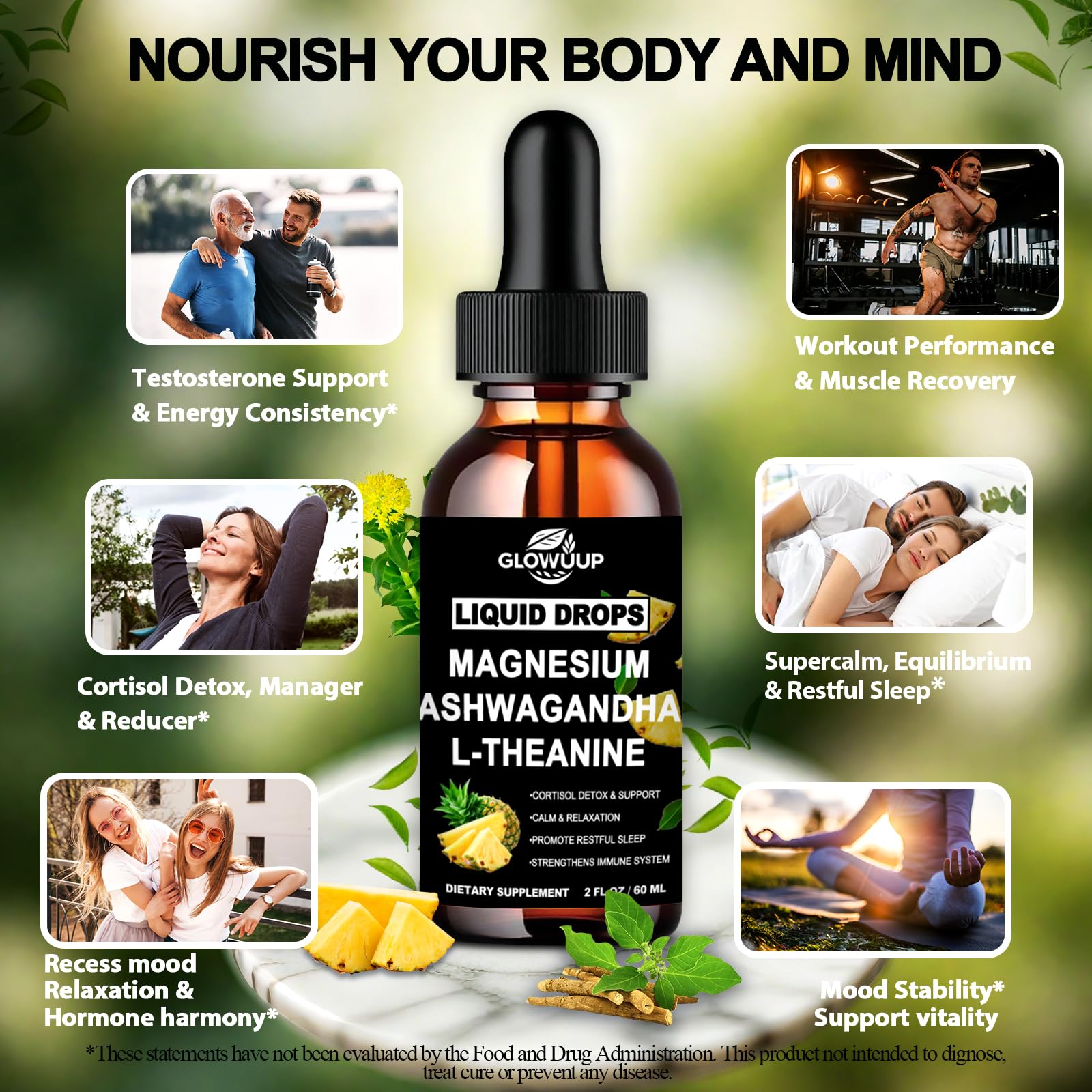 Cortisol Supplements for Women & Men, Cortisol Reducer Manager Detox Liquid Drops Extra Strength Magnesium Glycinate 200mg, L-Theanine & Ashwagandha丨Hormone Balance, Relaxation & Recess Mood - Maple Wellness Supplements