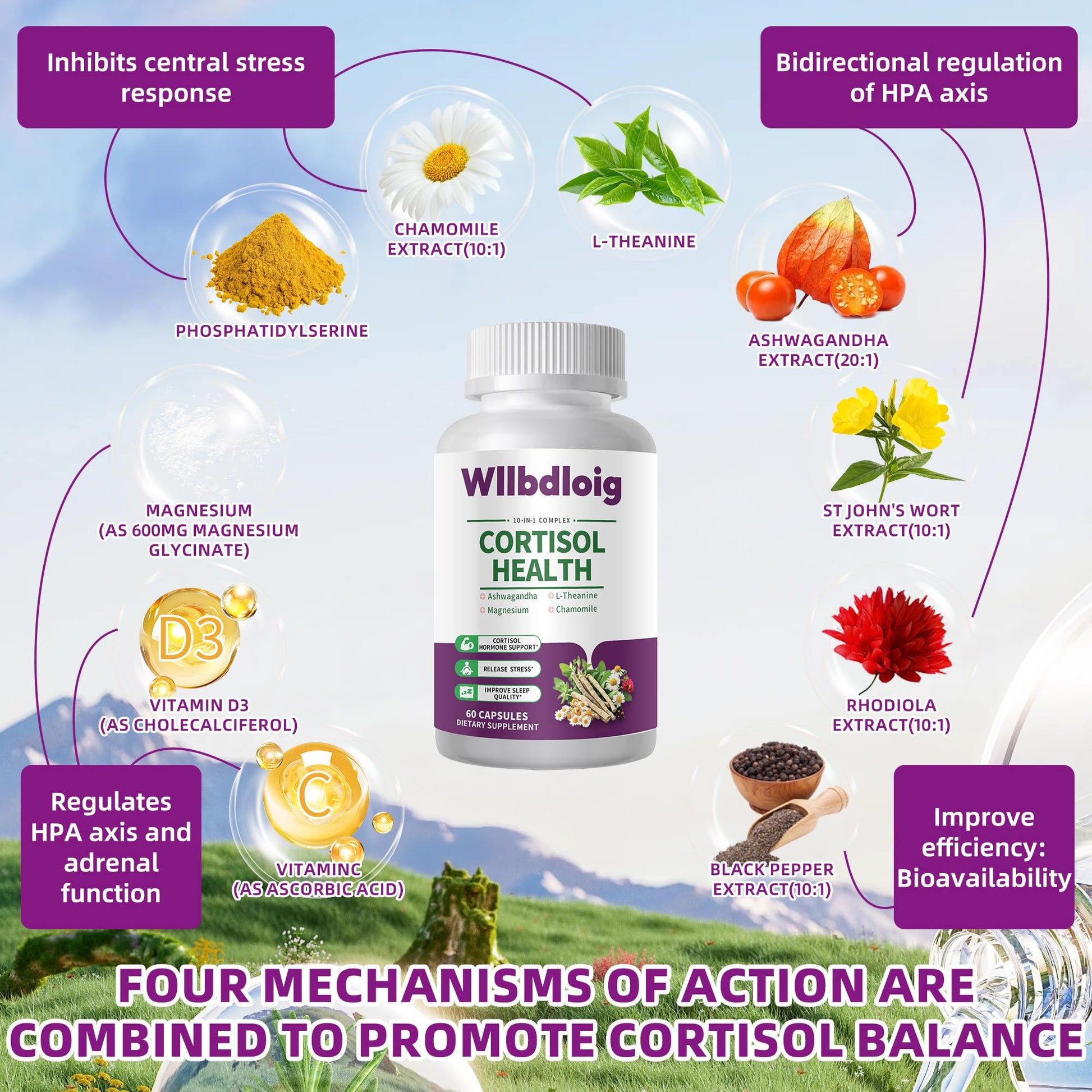 Cortisol Supplements for Women Men, High Cortisol Reducer Health, Detox Cortisol Manager for Stress Relief ,Mood and Sleep with Ashwagandha, L-Theanine, Lower and Control - Non-GMO,Vegan 60 Capsules - Maple Wellness Supplements