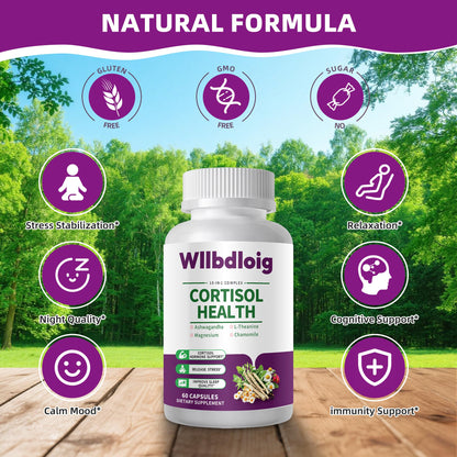 Cortisol Supplements for Women Men, High Cortisol Reducer Health, Detox Cortisol Manager for Stress Relief ,Mood and Sleep with Ashwagandha, L-Theanine, Lower and Control - Non-GMO,Vegan 60 Capsules - Maple Wellness Supplements