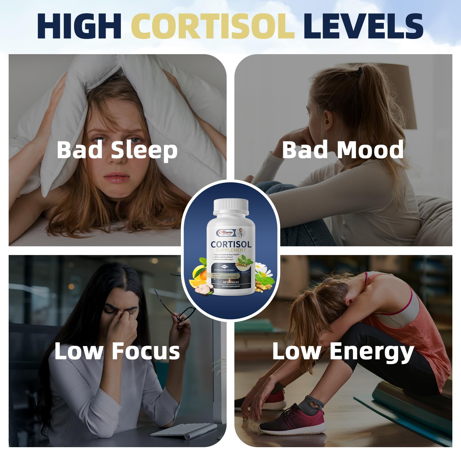Cortisol Supplements for Women & Men,High Cortisol Reducer, Manager, Detox, Lower and Control,with Magnesium, Ashwagandha,Rhodiola, L-Theanine for Mood,Focus,Sleep - Maple Wellness Supplements