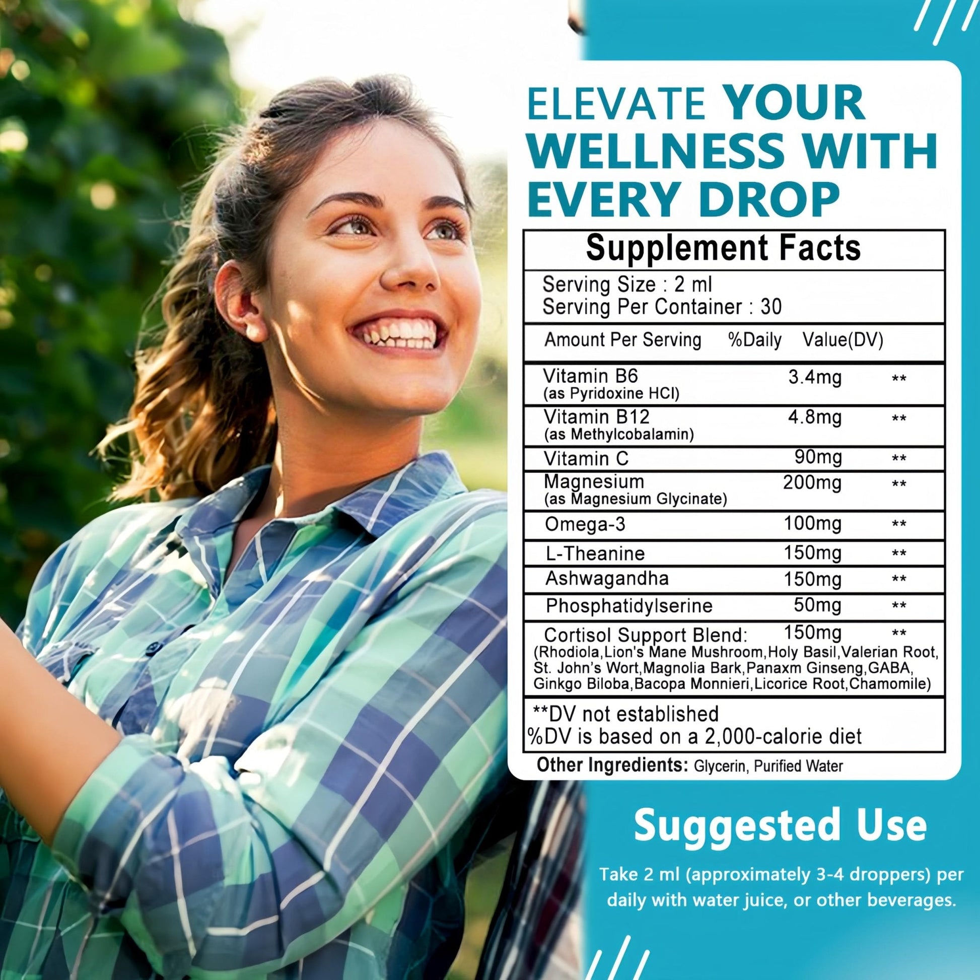Cortisol Supplements for Women,19-in-1 Cortisol Supplement Liquid Drops w/Magnesium,L-Theanine,Ashwagandha,Omega-3, High Absorption Hormone Balanced for Women Drops - Sleep Focus Mood, Non-GMO - Maple Wellness Supplements