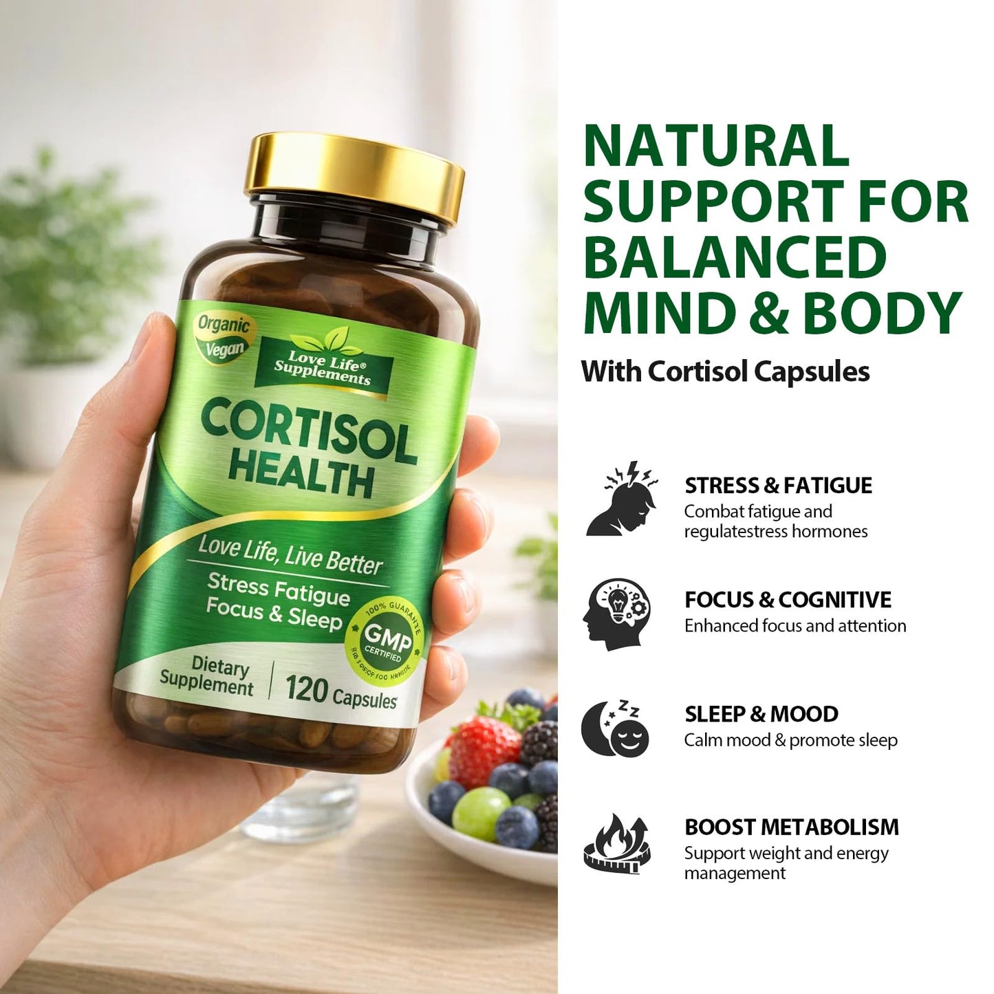 Cortisol Supplements for Women/Men, Advanced Stress & Cortisol Support with Ashwagandha & Rhodiola Rosea, Promotes Relaxation, Mood, Focus, and Restful Sleep for Men and Women, 120 Capsules - Maple Wellness Supplements