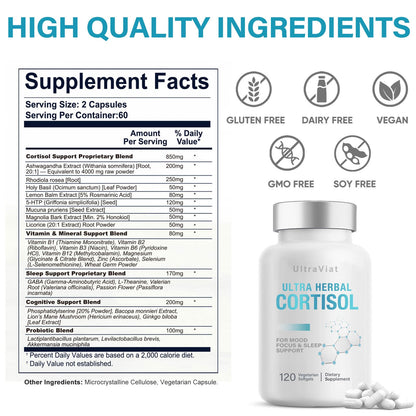 Cortisol Supplements for Women/Men, Cortisol Reducer with Ashwagandha, Rhodiola Rosea, L-Theanine, Support Hormone Balance, Stress & Sleep - Maple Wellness Supplements