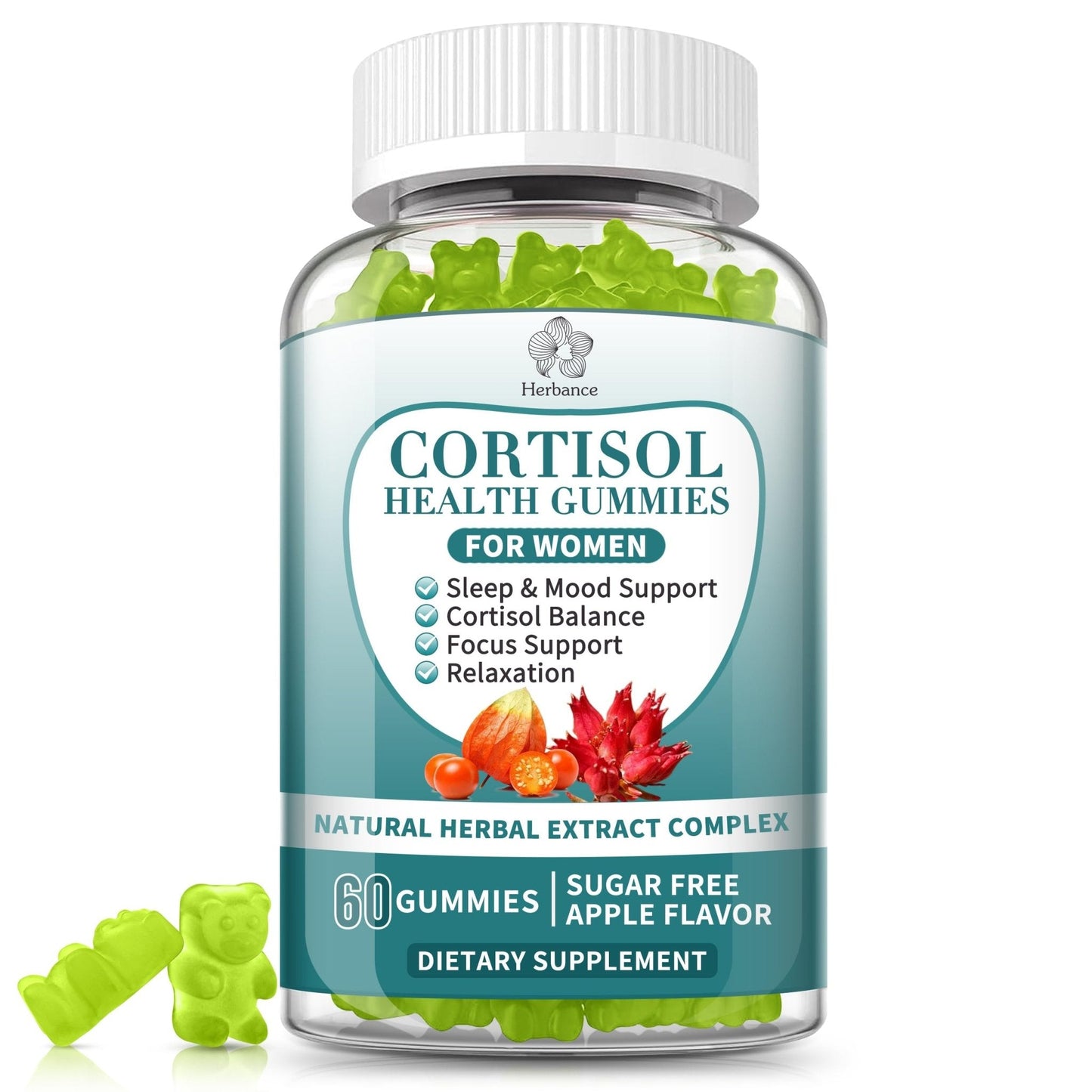Cortisol Supplements Gummies for Women, Cortisol Reducer w.Ashwagandha Rhodiola Rosea Magnesium L-Theanine Phosphatidylserine Black Peper, Hormone Balanced & Lower Cortisol - 30 Day Vegan Supply - Maple Wellness Supplements