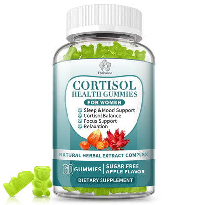 Cortisol Supplements Gummies for Women, Cortisol Reducer w.Ashwagandha Rhodiola Rosea Magnesium L-Theanine Phosphatidylserine Black Peper, Hormone Balanced & Lower Cortisol - 30 Day Vegan Supply - Maple Wellness Supplements