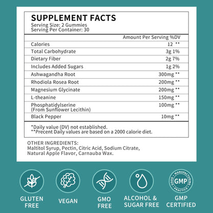 Cortisol Supplements Gummies for Women, Cortisol Reducer w.Ashwagandha Rhodiola Rosea Magnesium L-Theanine Phosphatidylserine Black Peper, Hormone Balanced & Lower Cortisol - 30 Day Vegan Supply - Maple Wellness Supplements