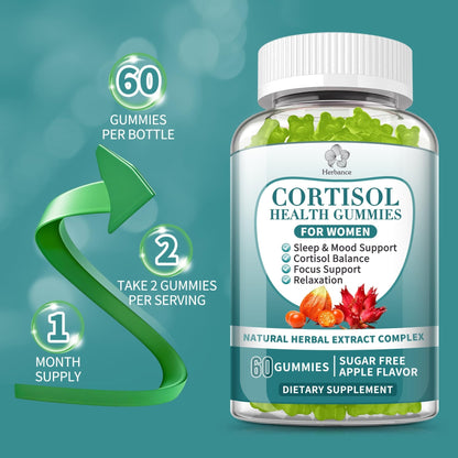 Cortisol Supplements Gummies for Women, Cortisol Reducer w.Ashwagandha Rhodiola Rosea Magnesium L-Theanine Phosphatidylserine Black Peper, Hormone Balanced & Lower Cortisol - 30 Day Vegan Supply - Maple Wellness Supplements