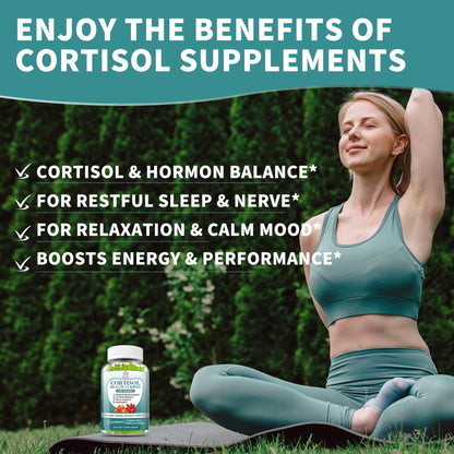 Cortisol Supplements Gummies for Women, Cortisol Reducer w.Ashwagandha Rhodiola Rosea Magnesium L-Theanine Phosphatidylserine Black Peper, Hormone Balanced & Lower Cortisol - 30 Day Vegan Supply - Maple Wellness Supplements