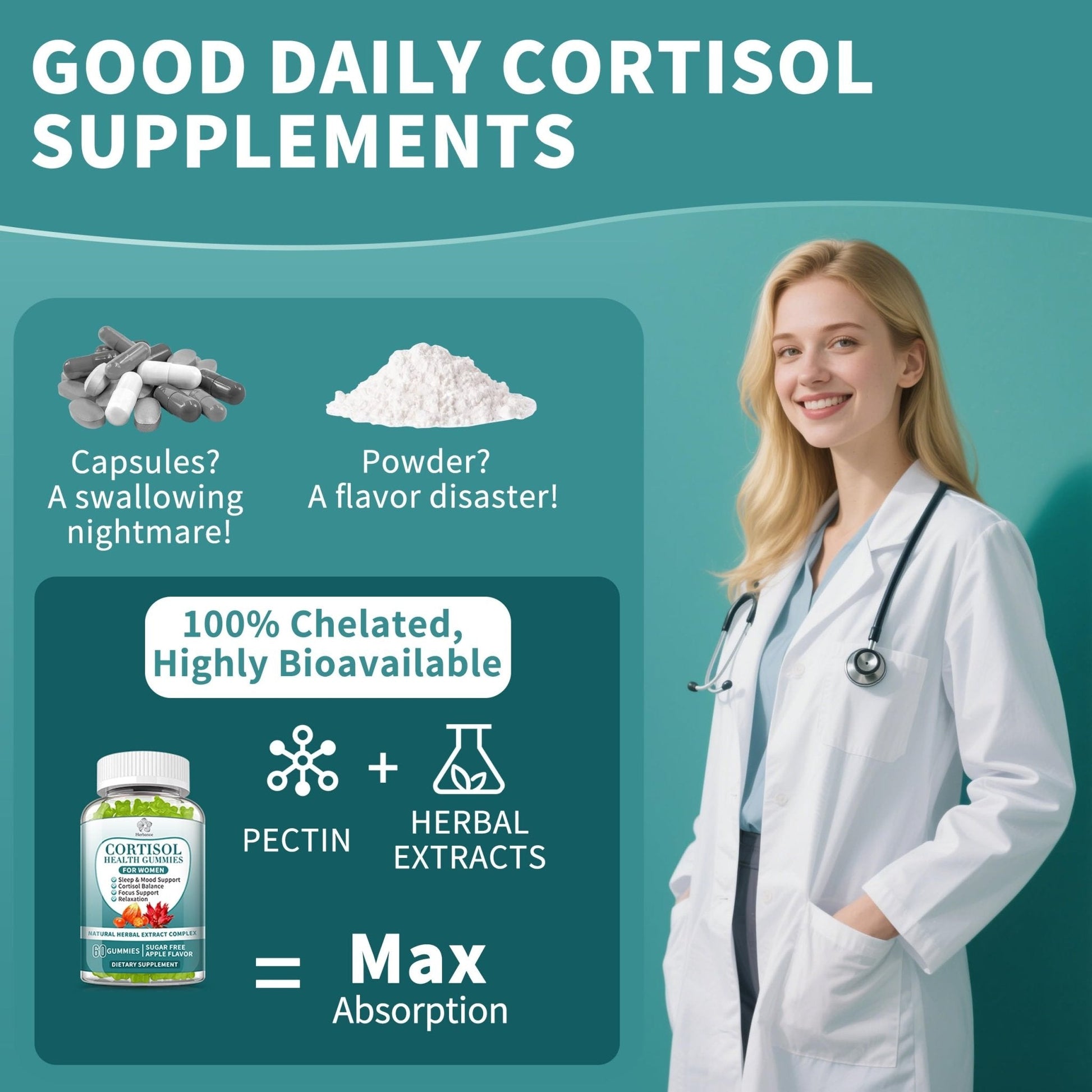 Cortisol Supplements Gummies for Women, Cortisol Reducer w.Ashwagandha Rhodiola Rosea Magnesium L-Theanine Phosphatidylserine Black Peper, Hormone Balanced & Lower Cortisol - 30 Day Vegan Supply - Maple Wellness Supplements