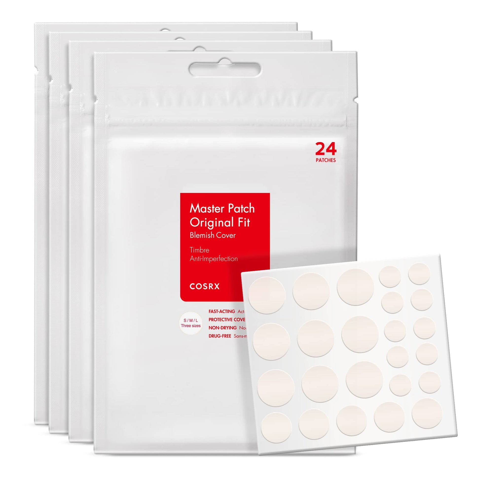 COSRX Acne Pimple Patch (96) Absorbing Hydrocolloid Original 3 Size Patches for Blemishes and Zits Cover - Maple Wellness Supplements